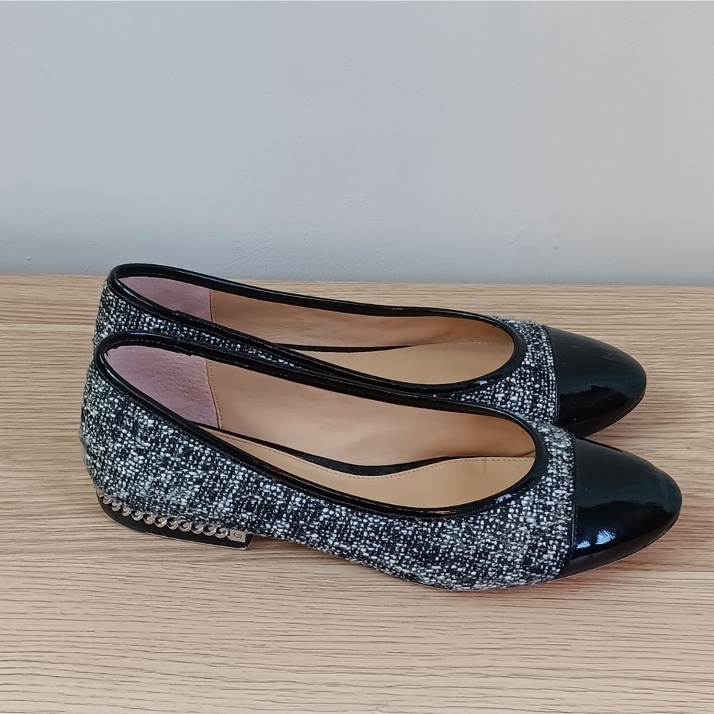 Michael Kors Women's Sabrina Ballet Flats Shoes Black and White Tweed 7
